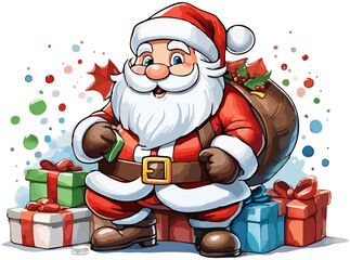 Cute Santa Claus with Gift Bag – Christmas Cartoon Illustration