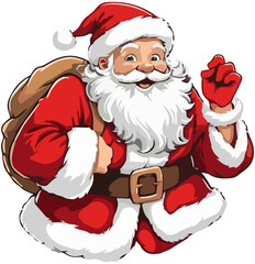 Cute Santa Claus with Gift Bag – Christmas Cartoon Illustration