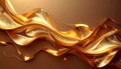 Luxurious flowing gold ribbons with sparkling glitter and light reflections liquid abstract