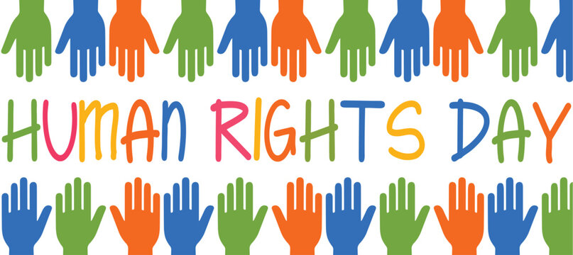 Human Rights Day Colorful Hands Banner.