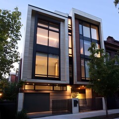 Modern Residential Building With Large Windows And Wood Accents Image