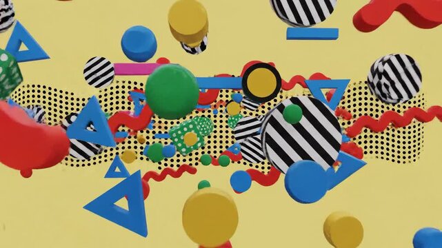 Abstract geometric shapes in motion with bright colors and patterns