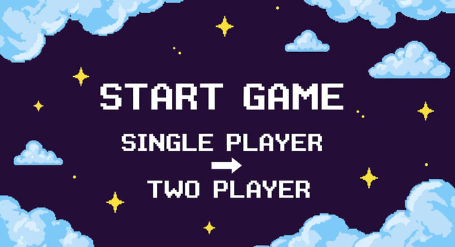 Pixel art style video game start screen with options to begin single player or two player modes