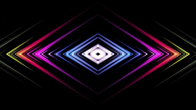 Neon Light Symmetrical Geometric Diamond Shape Pattern. High-Tech Seamless Loop Background