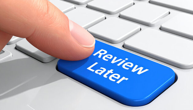 Finger presses review later key for thoughtful online content moderation. An advanced ai system postpones task for future analysis of questionable digital content