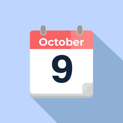 October 9 Vector Calendar
Modern flat color vector calendar with date