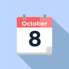 October 8 Vector Calendar
Modern flat color vector calendar with date