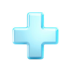 Obraz premium Glowing light blue three dimensional plus sign symbol with a glossy translucent effect modern graphic element