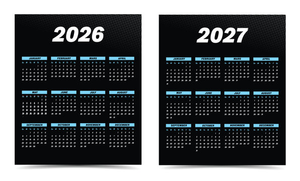 Minimalist 2026–2027 calendar template designed with a clean and modern layout