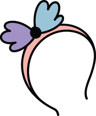 Cartoon headband accessory, pink band with petals, purple and blue shapes, fashion item, character design, bold outline, playful style