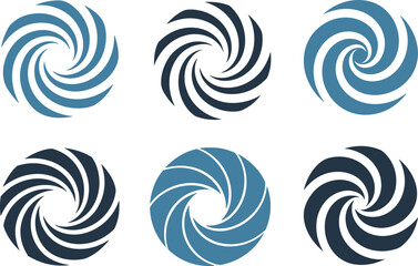 Abstract Spiral Motif Set – Dynamic Circular Swirl Designs in Blue Tones Symbolizing Motion, Energy, Transformation, and Visual Rhythm