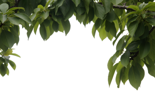 Lush green leaves forming natural frame with copy space . Isolated on transparent background, png - Powered by Adobe