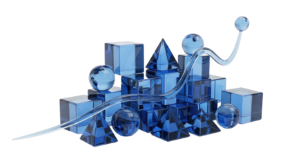 Blue Glass 3D Economic Forecast Model and Trend Line, isolated on white