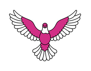 Obraz premium Stylized Pink and White Dove in Flight Against a Black Background Symbolizing Peace and Freedom