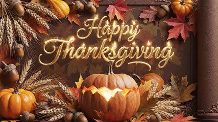 Warm Thanksgiving greetings with falling leaves and pumpkins evoke gratitude and autumnal charm