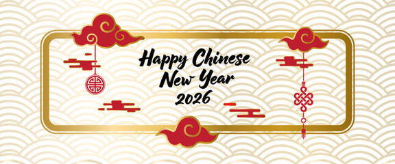 Chinese New Year 2026 Celebration Banner Festive Clouds, Ornaments and Elegant Design