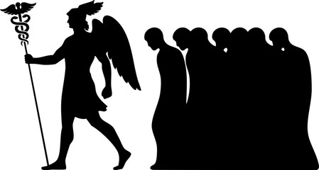 Hermes Leading Human Souls in Mythological Underworld Procession