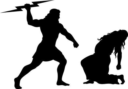 Zeus Overthrowing Cronus in Epic Greek Mythology Silhouette