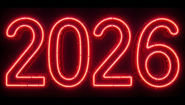 Vibrant 2026 neon numbers with strong glow.
