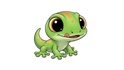 Obraz premium green cartoon gecko with orange spots, large expressive eyes, and a playful tongue sticking out