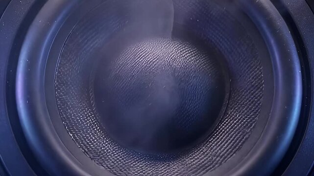 Close-up of a Black Speaker Cone Vibrating with Sound Waves in Motion