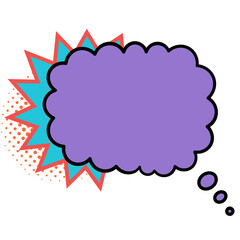 Comic-style violet color bubble with copy space. Energetic explosion shape with retro halftone pattern. Useful for storytelling projects, posters, web design, and digital ads.