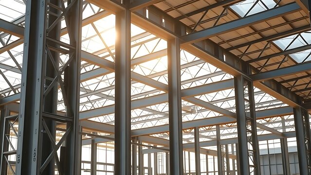 fullsize. Steel frame construction site with architectural details under natural ambient light, industrial development concept. real-estate listings.