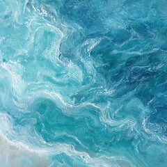 Obraz premium Stunning Ice Textured Ocean Surface Aerial View Capturing Turquoise Water Swirls and Waves Ideal for Nature Backgrounds and Design Elements