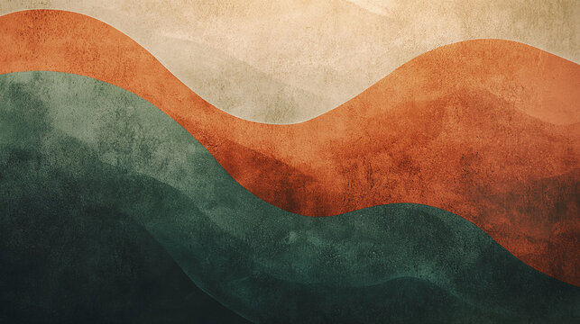 Abstract Layered Background with Earthy Tones of Moss Green and Terracotta Waves Texture