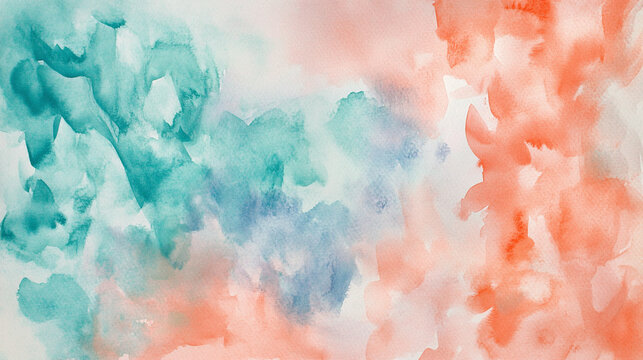 Abstract Fluid Art of Watercolor Ink Blots in Varying Pastel Tones of Peach, Mint Green, and Coral Texture Background