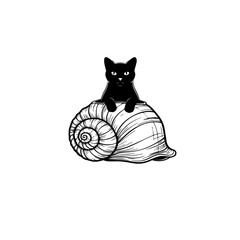 Curious Cat in Seashell Home