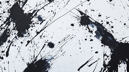 Obraz premium Abstract Black Ink Splatter and Paint Blots on Clean White Paper Background Texture for Grunge Design
