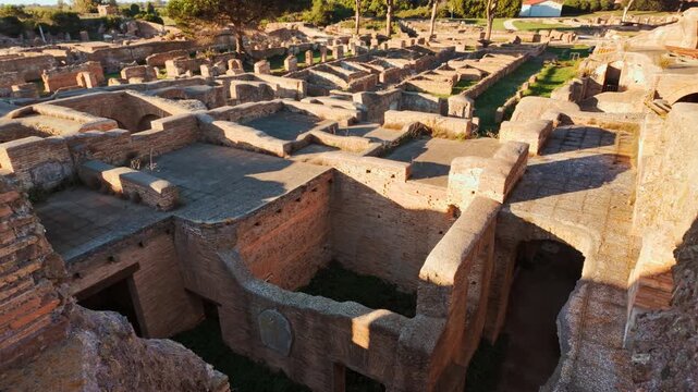 Panoramic view of Ostia Antica, the old port of Rome, Lazio, Italy, dating back to the 7th century BC