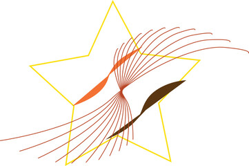The image features a striking design centered around a yellow star outline, which serves as the focal point. Surrounding the star are various arcs that emanate from a central point,