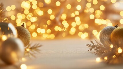 The background is highly defocused  composed of numerous bright, warm yellow festive lights.
