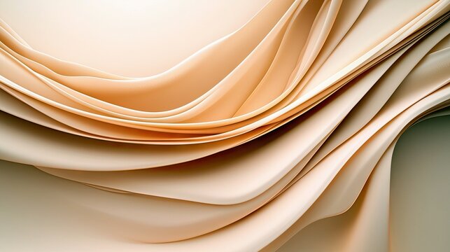 An abstract image featuring flowing fabric waves in various shades of beige, creating a sense of movement and softness under soft lighting.