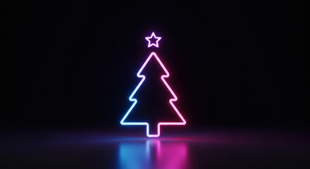 Vibrant neon Christmas tree concept with glowing blue and pink gradient on a dark background, symbolizing modern holiday cheer and festive illumination.
