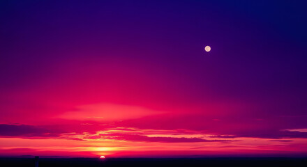 Majestic Twilight Sky with a Luminous Celestial Body A Vibrant Display of Nature's Hues and Serene Gradient Colors