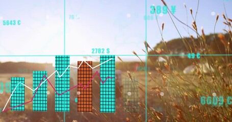 Sun flare starting HUD overlay, bars rising and obscuring SUV while showing currency trends - Powered by Adobe