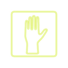 Neon hand symbol icon in a square frame isolated on transparent background
