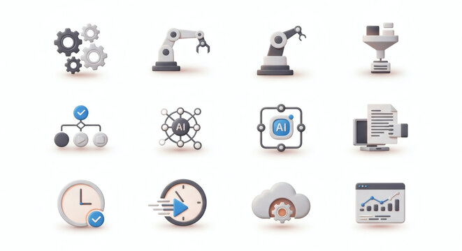 Modern Icon Set for Digital Transformation, Industrial Automation, Artificial Intelligence, and Business Process Optimization Technologies - Powered by Adobe