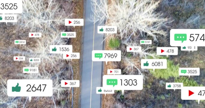 Single comment badge appearing, overlays growing and spreading over road and trees, showing growth