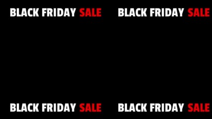 Scrolling text line reading Black Friday Sale in white and red fonts. High contrast video overlay on black background for retail marketing promo videos and commercials.