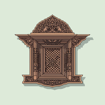 Ornate window illustration inspired by traditional newari architectural design