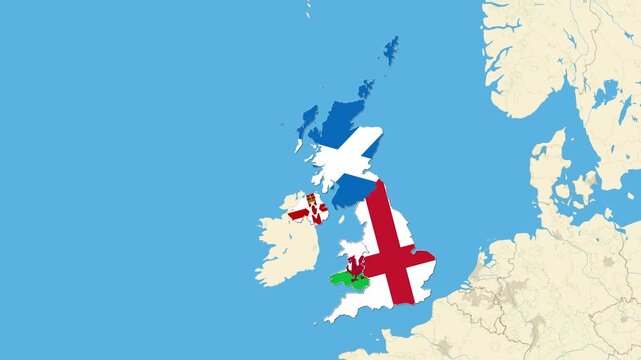 United kingdom region map with flag animation