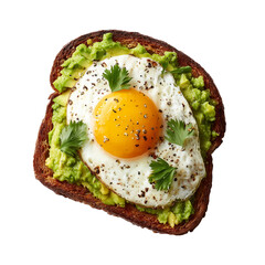 Delicious avocado toast with fried egg and parsley for healthy breakfast isolated on transprint background