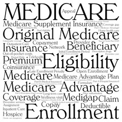 Isolated Medicare word cloud with the many terms associated with the program