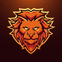 Modern Lion Gaming Mascot Logo. Fierce Orange Warrior Head
