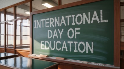 Inspiring classroom scene celebrating International Day of Education on chalkboard