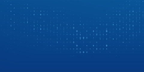 Futuristic binary code background with glowing blue digits 0 and 1, representing digital data, coding. Abstract tech backdrop for presentations, online webinar, and infographics.